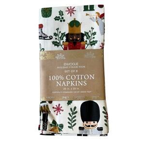 Envogue Christmas Nutcracker Dinner Napkins Set of 8 Holiday Cotton 20x20 NEW